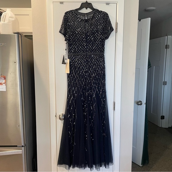 Adrianna Papell Navy Beaded Evening Gown - Picture 5 of 5